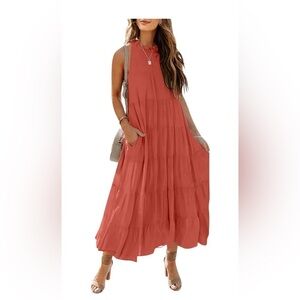 Haeof Women's Dress Size S Rust Pullover Sleeveless High Neck w/Tie Back Maxi